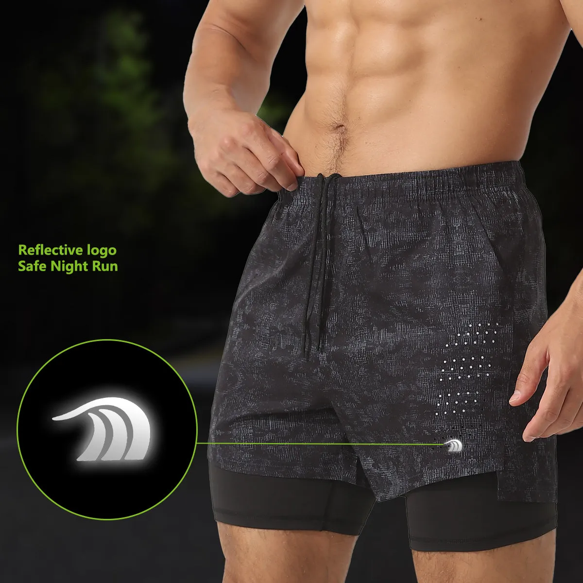 Men's Double Layer Printed Fitness Shorts