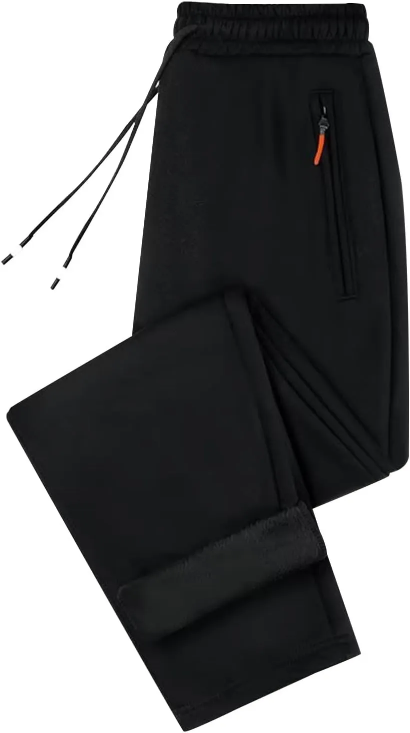 Men's Fleece Lined Sweatpants High Comfort Straight Leg Casual Pants Sherpa Lined Sweatpants Fleece Work Pants Men