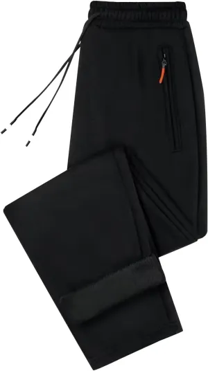 Men's Fleece Lined Sweatpants High Comfort Straight Leg Casual Pants Sherpa Lined Sweatpants Fleece Work Pants Men