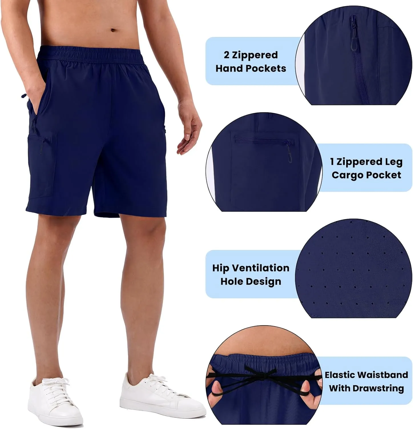 Men's Hiking Cargo Shorts Quick Dry Athletic Workout Gym Shorts with 4 Pockets