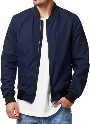 Men's Lightweight Bomber Jacket Causal Varsity Flight Windbreaker Track Jacket