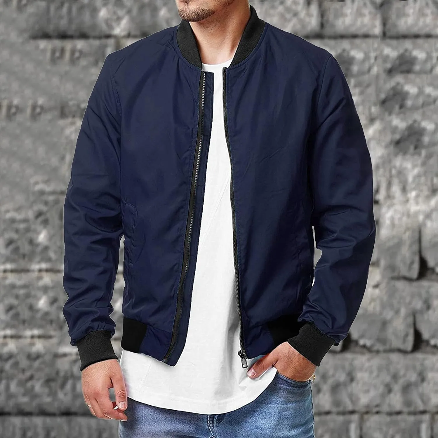 Men's Lightweight Bomber Jacket Causal Varsity Flight Windbreaker Track Jacket