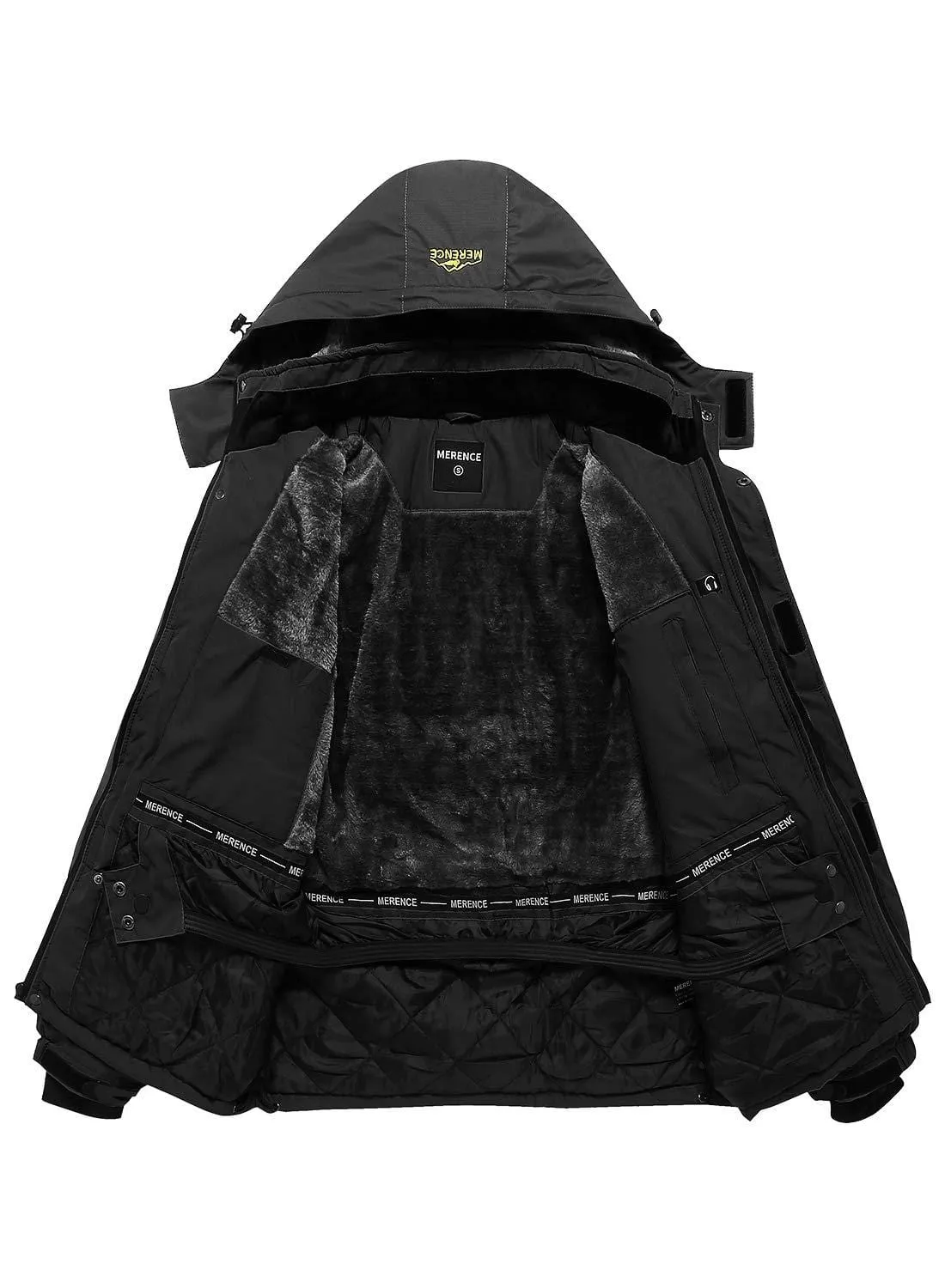 Men's Mountain Waterproof Ski Jacket Windproof Rain Jacket U619WCFY028,Black,L