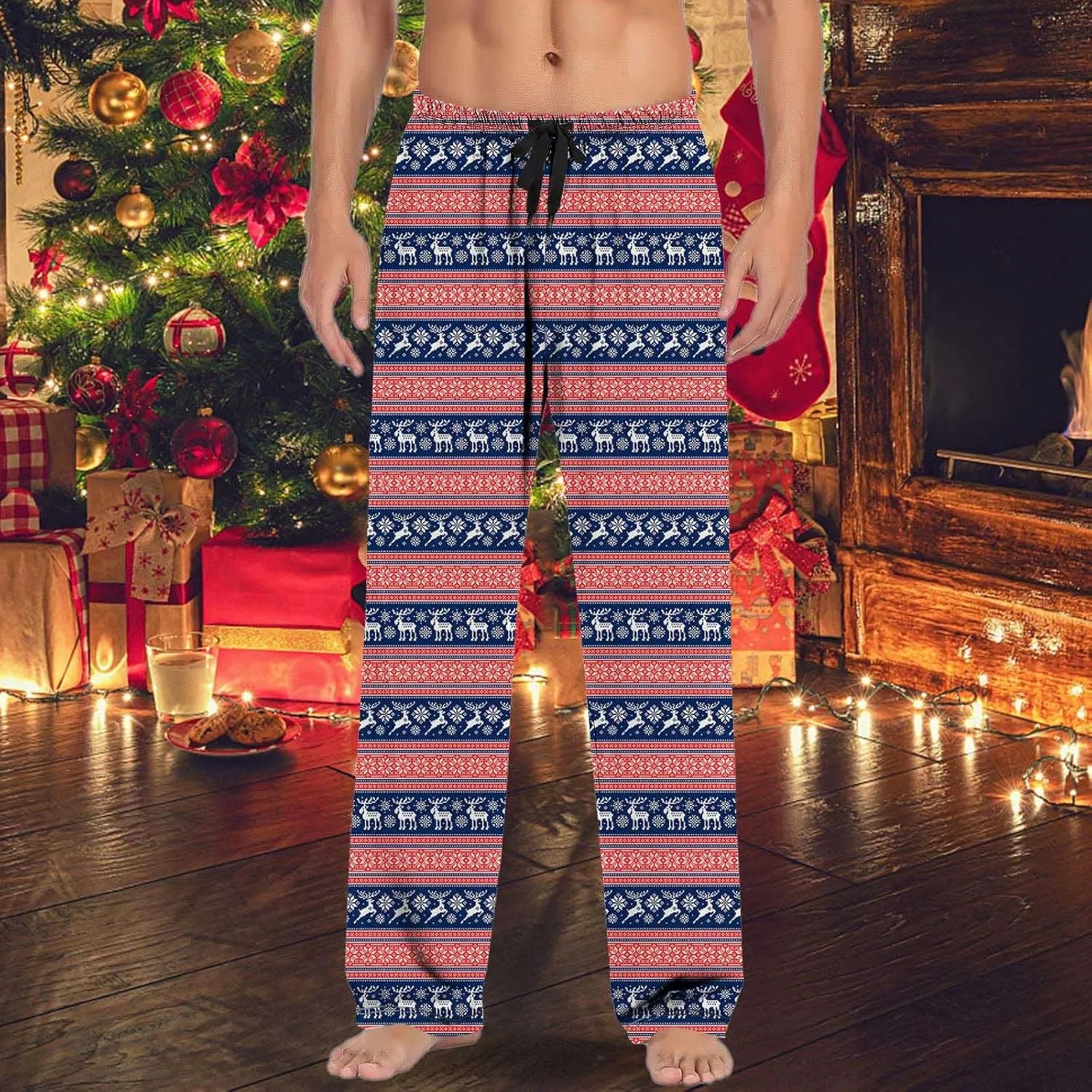 Mens Pajama Bottoms Pants with Drawstring and Pockets Lounge Pants Men Couples Christmas Pajamas Mens Pj Family