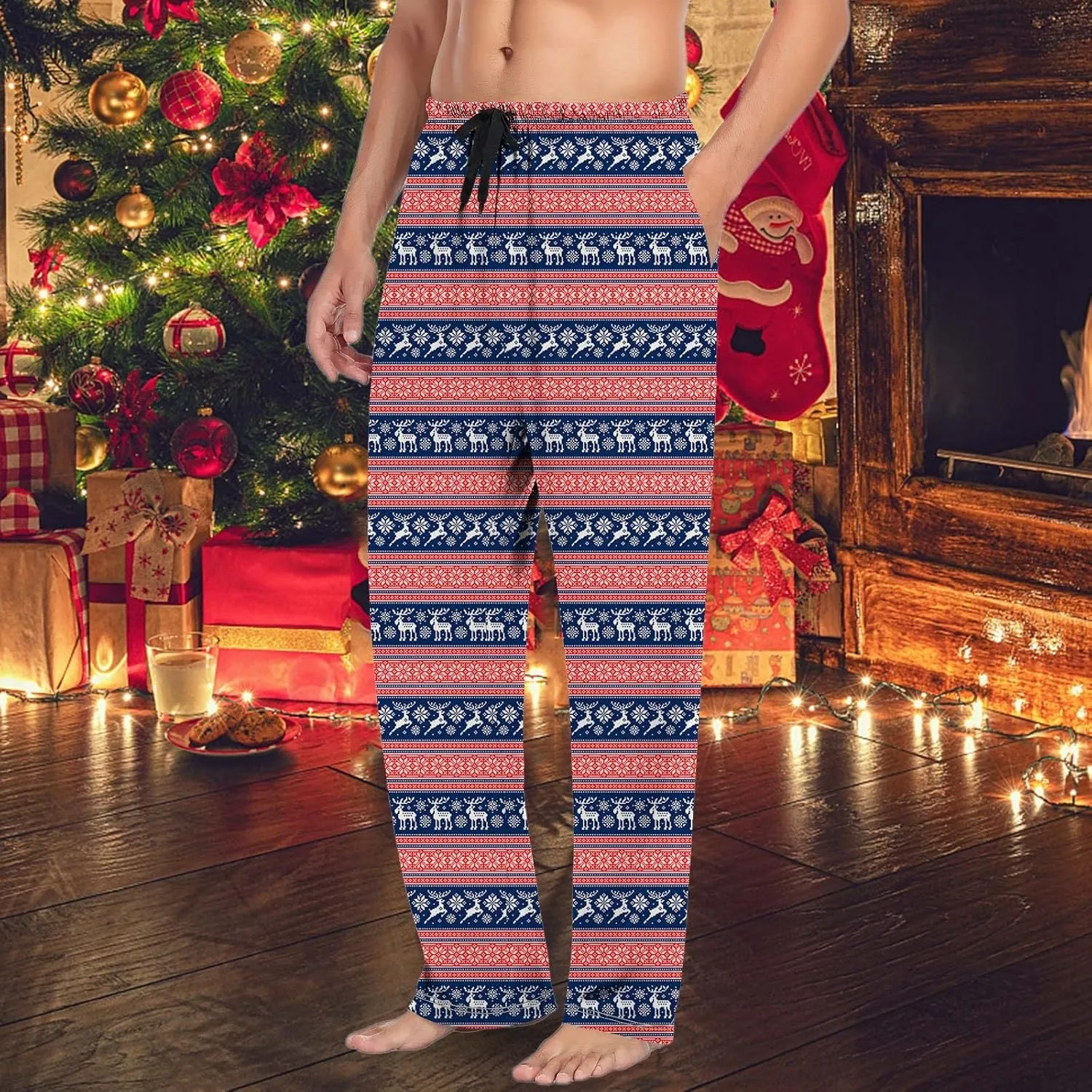 Mens Pajama Bottoms Pants with Drawstring and Pockets Lounge Pants Men Couples Christmas Pajamas Mens Pj Family