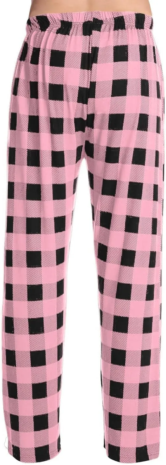 Mens Pajama Pants Lounge Plaid Print Bottoms Drawstring Workout Trousers Vintage Fashion Sleep Bottoms with Pockets