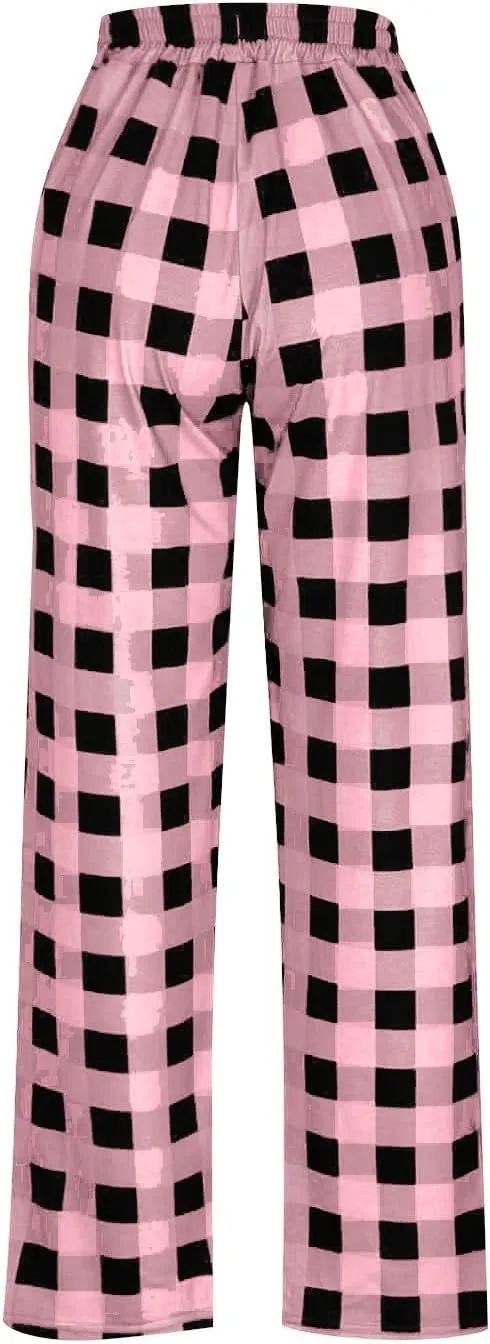 Mens Pajama Pants Lounge Plaid Print Bottoms Drawstring Workout Trousers Vintage Fashion Sleep Bottoms with Pockets