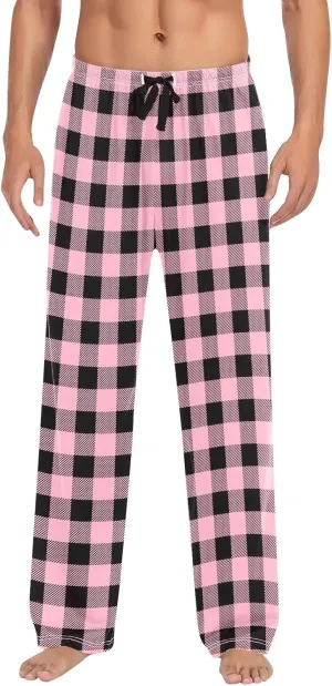 Mens Pajama Pants Lounge Plaid Print Bottoms Drawstring Workout Trousers Vintage Fashion Sleep Bottoms with Pockets