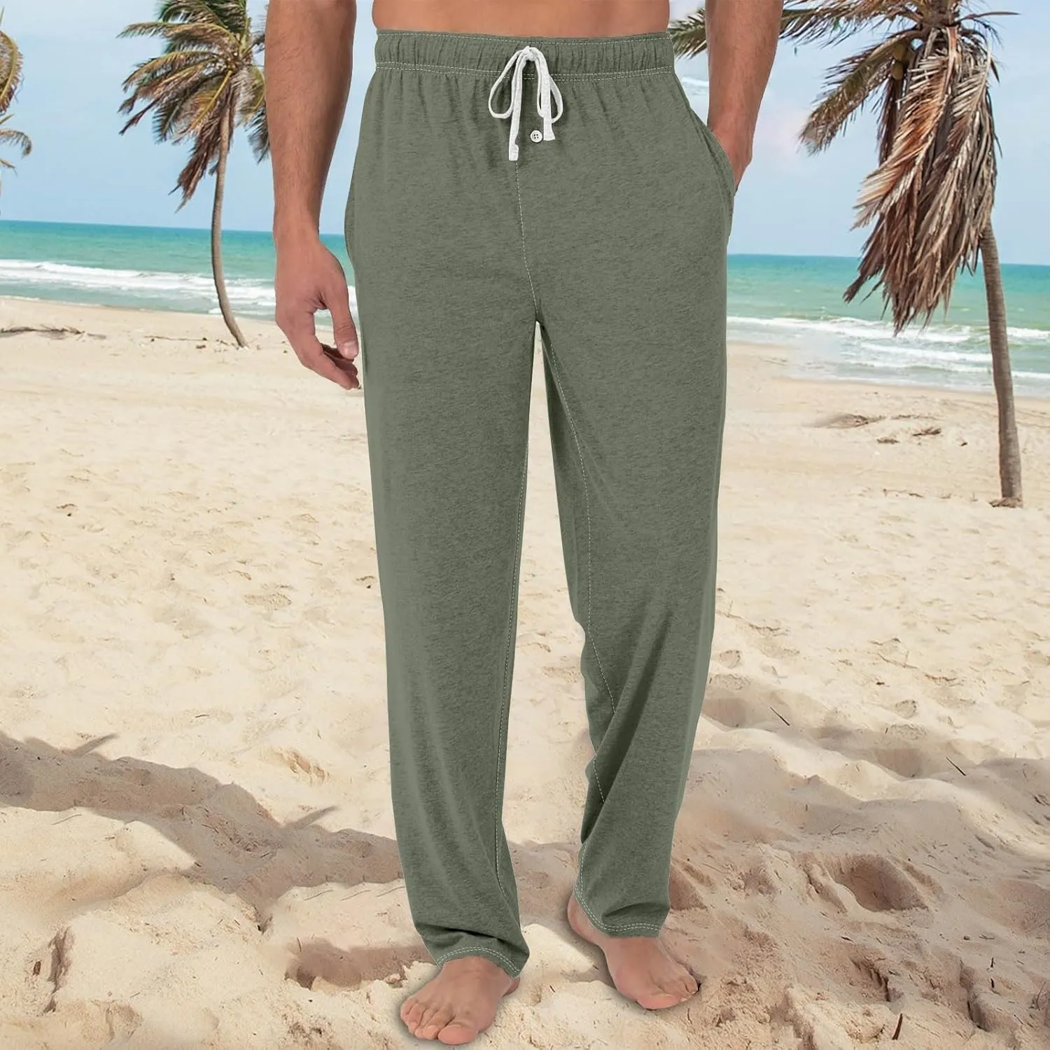 Mens Pajama Pants, Soft Cotton Sleep Lounge Pants Solid ComfortSoft Sleep Pant with Pockets and Drawstring