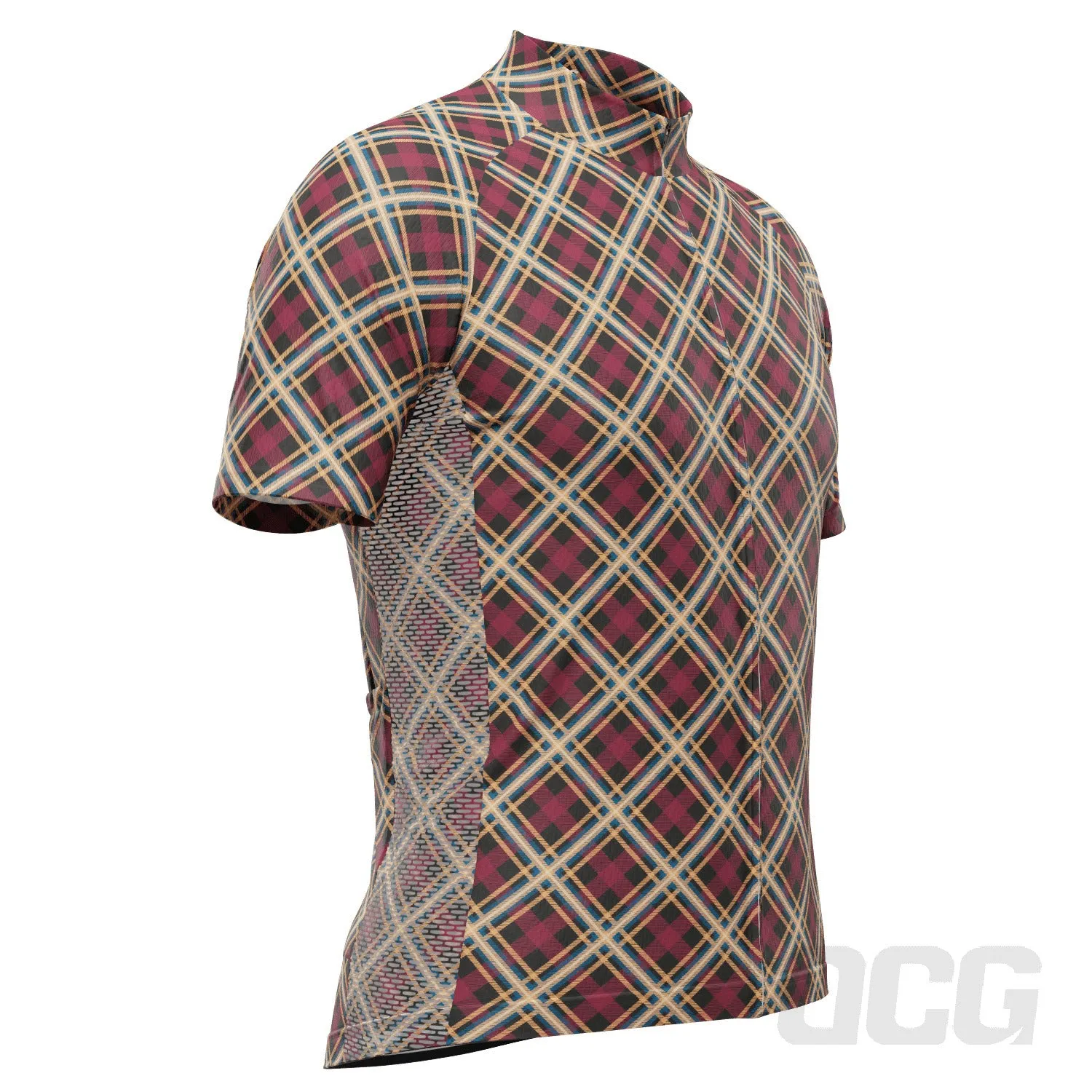 Men's Red Plaid Checkered Short Sleeve Cycling Jersey