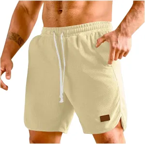Mens Short Casual Waffle Knit Breathable Summer Beach Shorts Breathable Comfy Lounge Shorts Short Pants