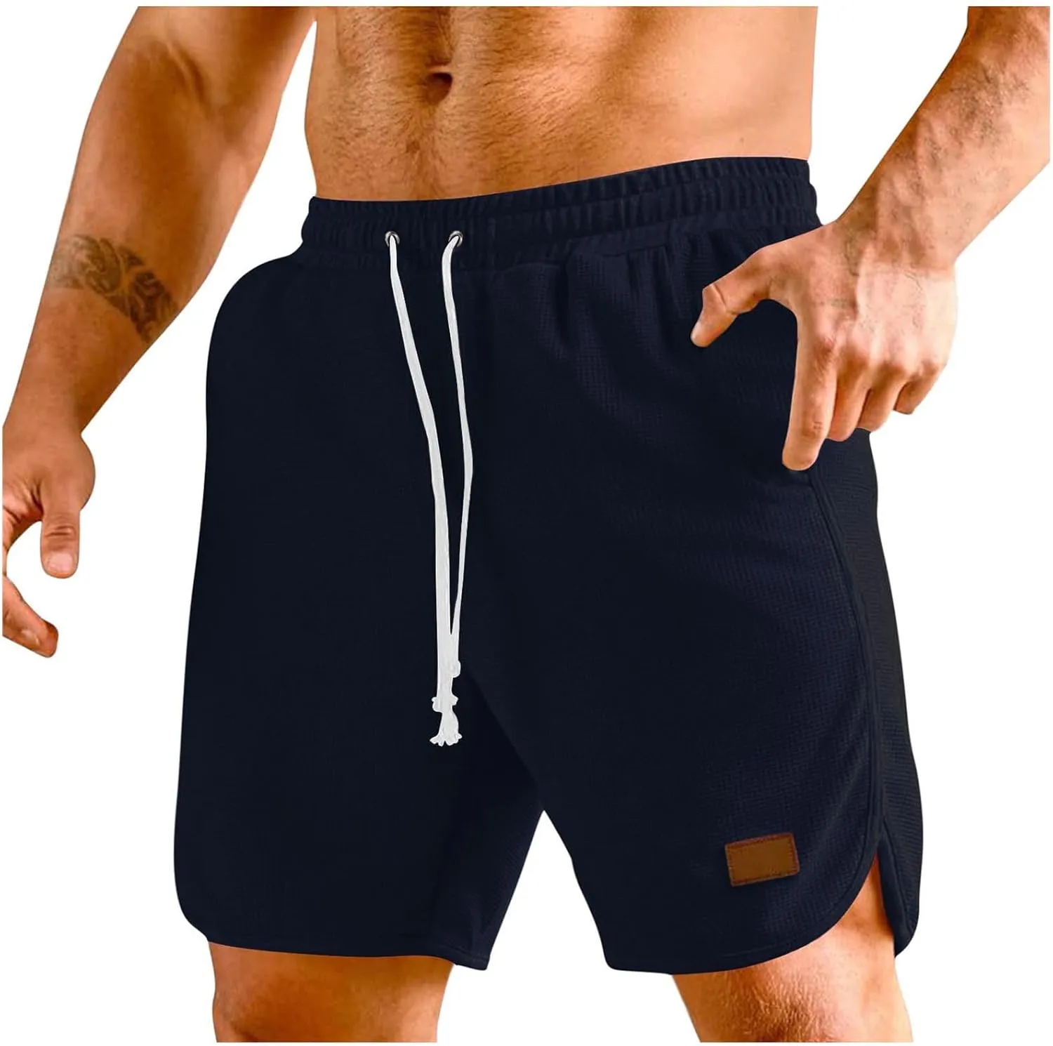 Mens Short Casual Waffle Knit Breathable Summer Beach Shorts Breathable Comfy Lounge Shorts Short Pants