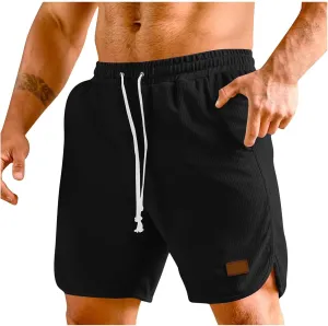 Mens Short Casual Waffle Knit Breathable Summer Beach Shorts Breathable Comfy Lounge Shorts Short Pants
