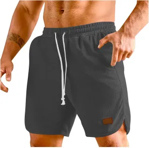 Mens Short Casual Waffle Knit Breathable Summer Beach Shorts Breathable Comfy Lounge Shorts Short Pants