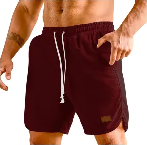 Mens Short Casual Waffle Knit Breathable Summer Beach Shorts Breathable Comfy Lounge Shorts Short Pants