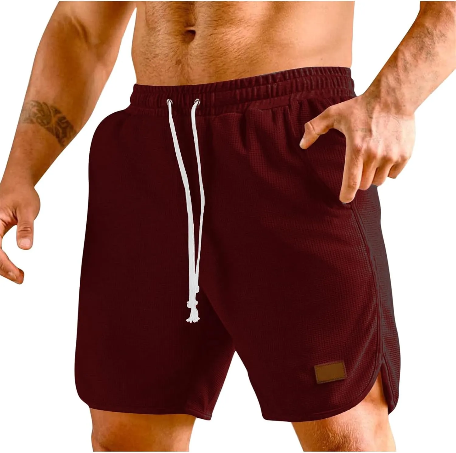 Mens Short Casual Waffle Knit Breathable Summer Beach Shorts Breathable Comfy Lounge Shorts Short Pants