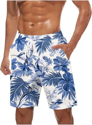 Mens Shorts Cotton Linen Shorts Elastic Waist Casual Cargo Shorts Lightweight Classic Fit Summer Beach Shorts