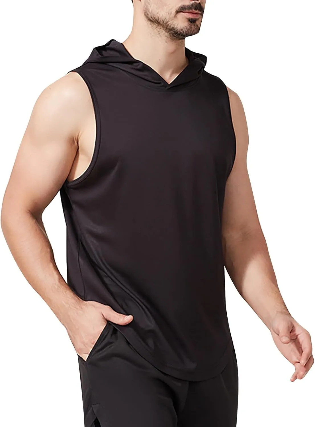 Men's Sleeveless Hoodie Summer Casual Loose Lightweight Pullove Moisture Wicking Athletic Gym Quick Dry Sweatshirt Big&Tall