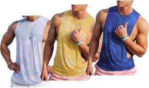 Men's Sleeveless Muscle Stringer Tank Top Cut Open Gym Training Bodybuilding Vest Shirts