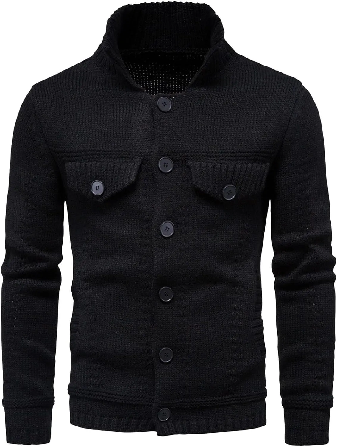 Mens Sweaters Casual Stand Collar Cardigan Button Down Cable Knitted Lightweight Slim Fit Sweater Coat Winter Clothes