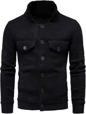 Mens Sweaters Casual Stand Collar Cardigan Button Down Cable Knitted Lightweight Slim Fit Sweater Coat Winter Clothes