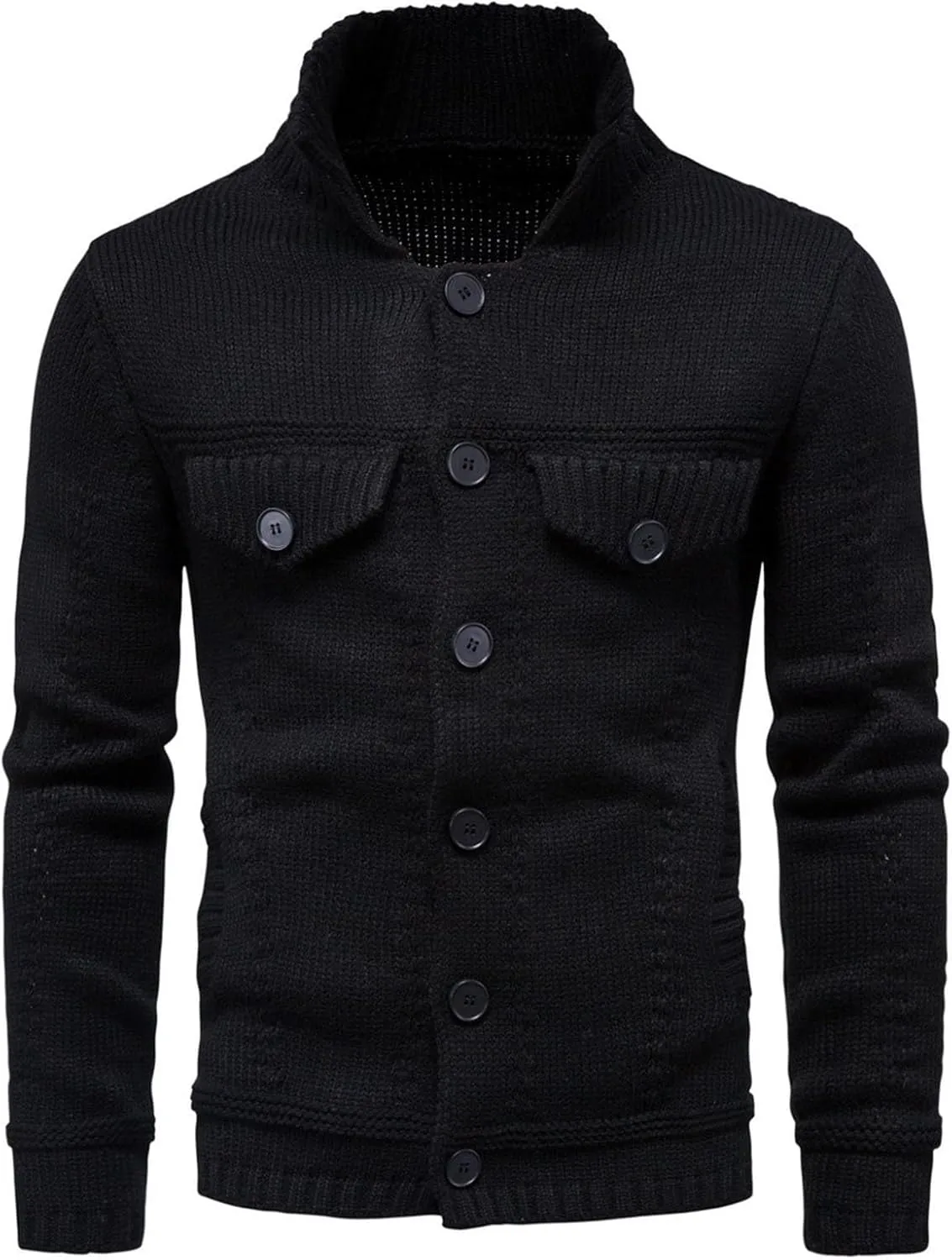 Mens Sweaters Casual Stand Collar Cardigan Button Down Cable Knitted Lightweight Slim Fit Sweater Coat Winter Clothes
