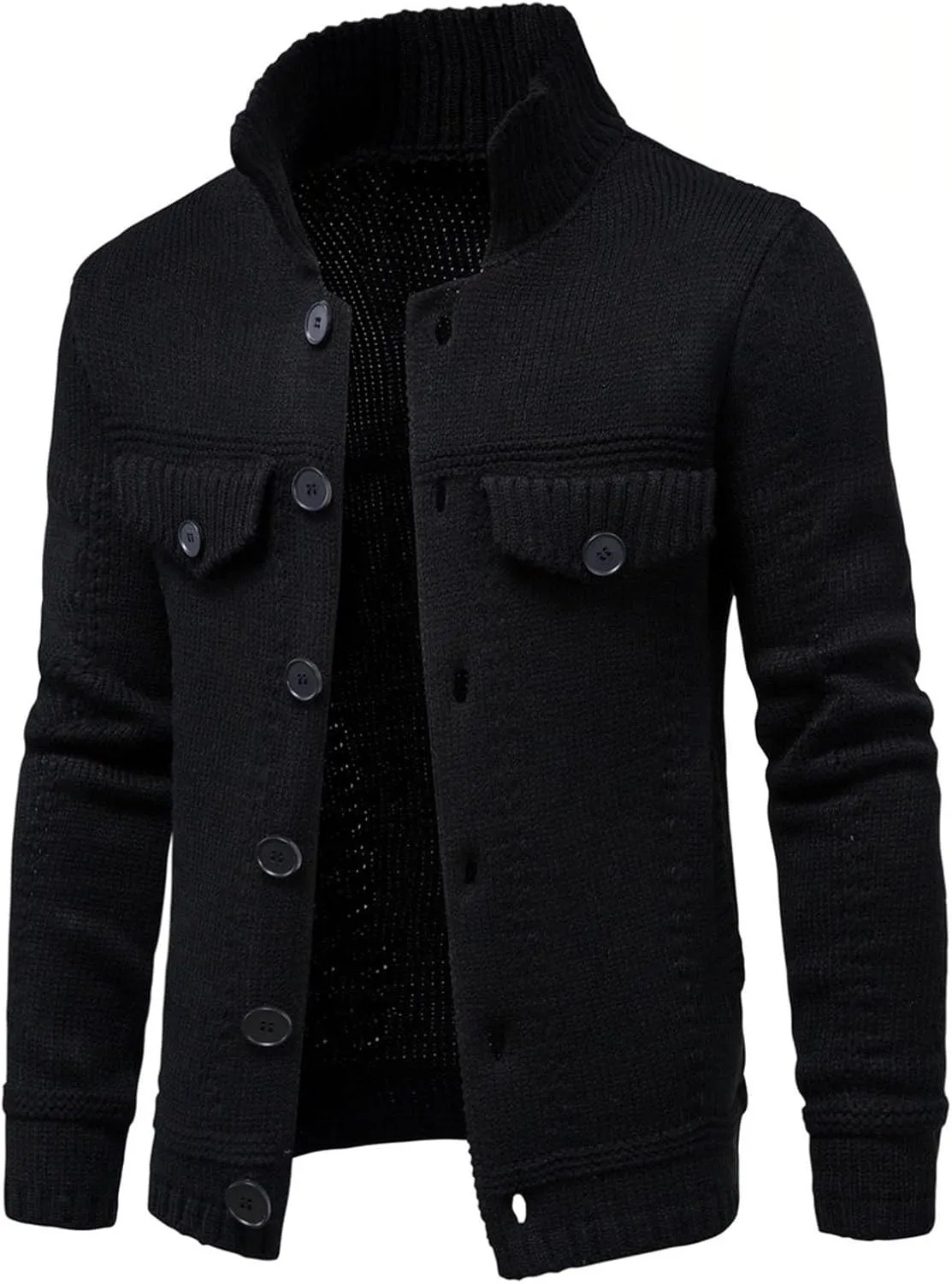Mens Sweaters Casual Stand Collar Cardigan Button Down Cable Knitted Lightweight Slim Fit Sweater Coat Winter Clothes
