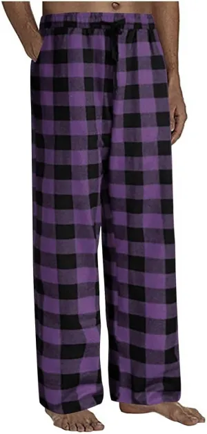 Men's Sweatpants Drawstring Lounge Bottoms Plaid Print Adjustable Pants Workout Lightweight Pajama Pant with Pockets