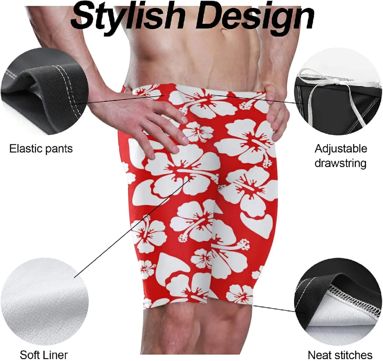 Mens Swim Jammers Printed Quick Dry Athletic Swimsuit