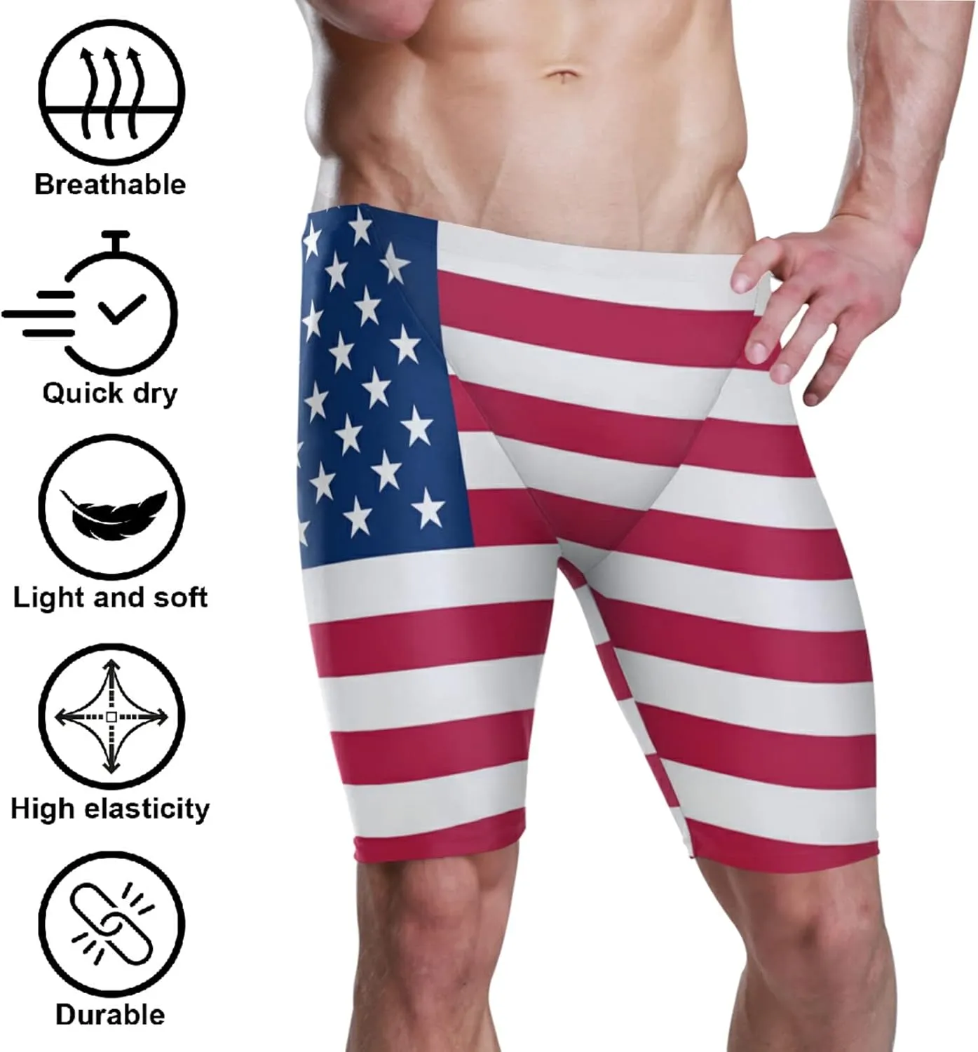 Mens Swim Jammers Printed Quick Dry Athletic Swimsuit