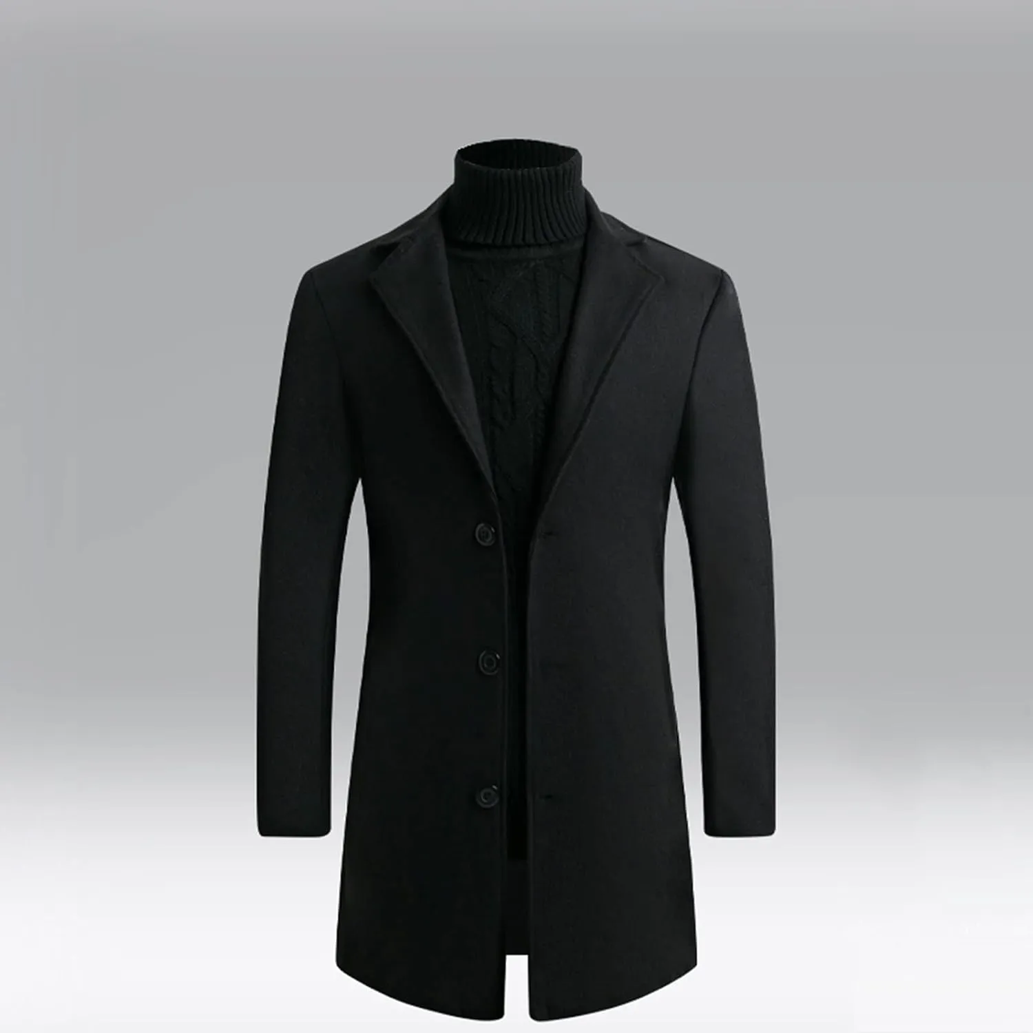 Mens Trench Coats Mid Long Single Breasted Pea Coat Casual Winter Business Casual Slim Fit Wool Jacket Warm Overcoat