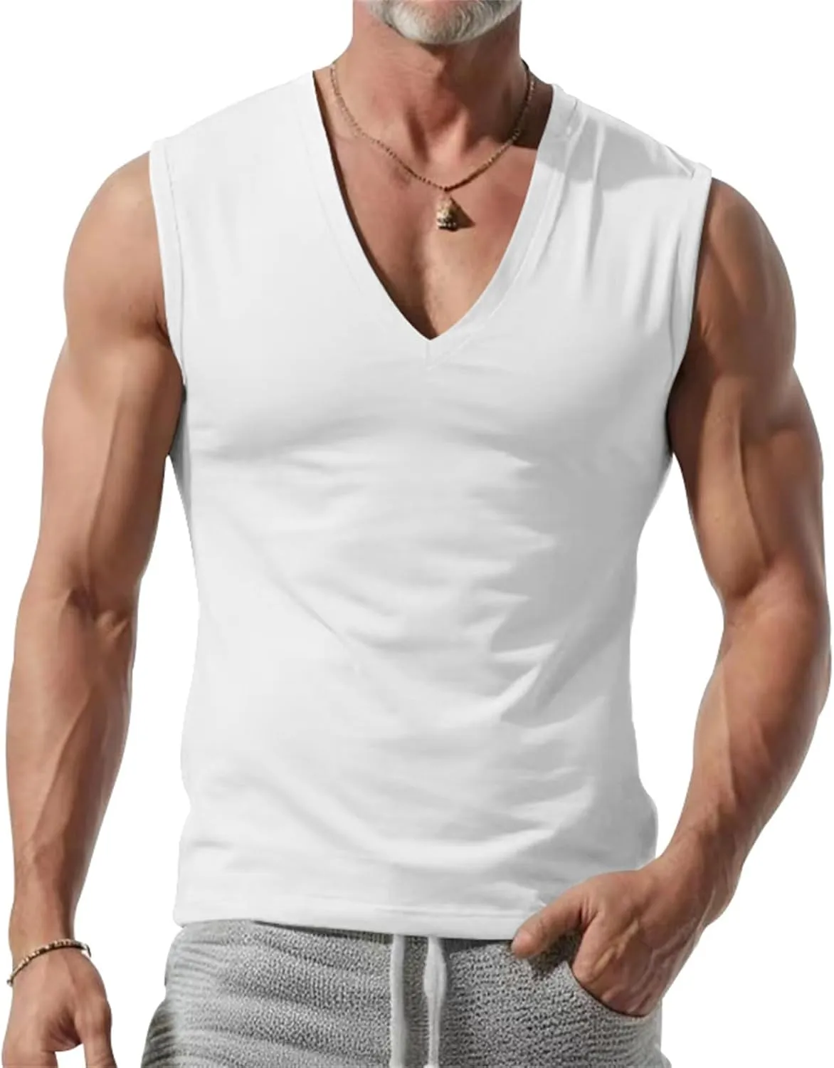 Mens V Neck Tank Tops Sleeveless Undershirts Quick Dry Athletic Gym Shirts Casual Basic Tees Solid Color Workout Top