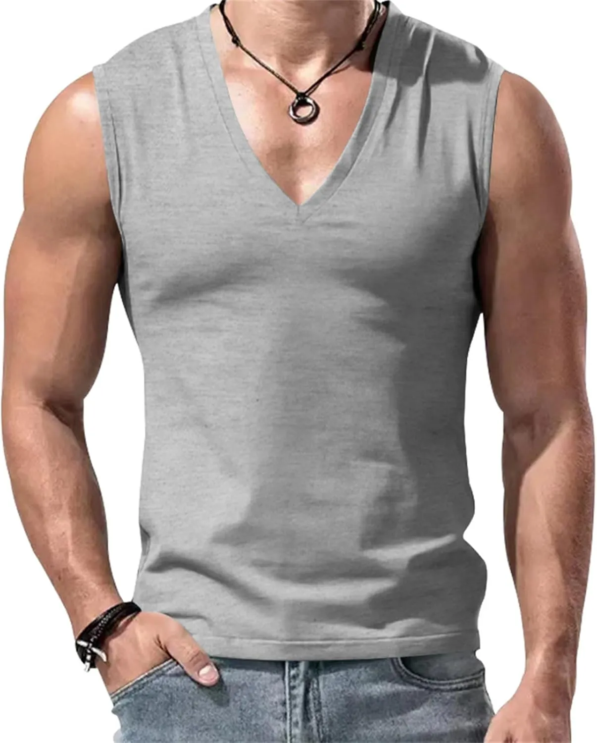 Mens V Neck Tank Tops Sleeveless Undershirts Quick Dry Athletic Gym Shirts Casual Basic Tees Solid Color Workout Top