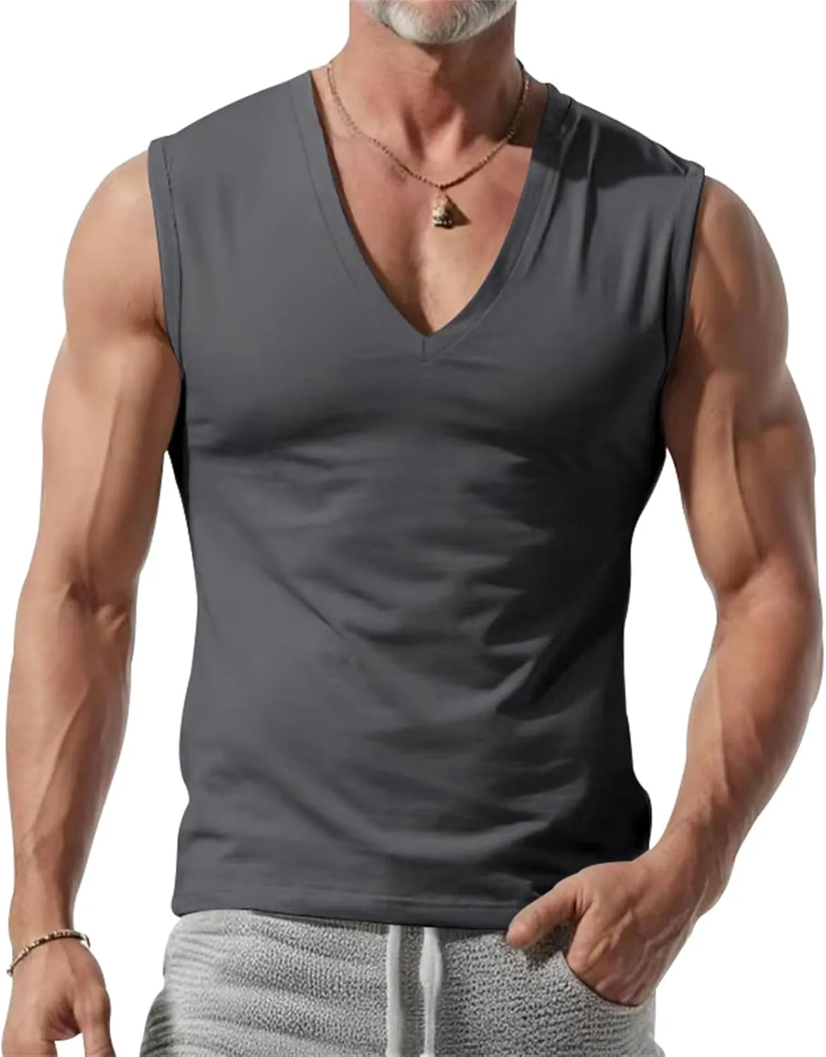 Mens V Neck Tank Tops Sleeveless Undershirts Quick Dry Athletic Gym Shirts Casual Basic Tees Solid Color Workout Top