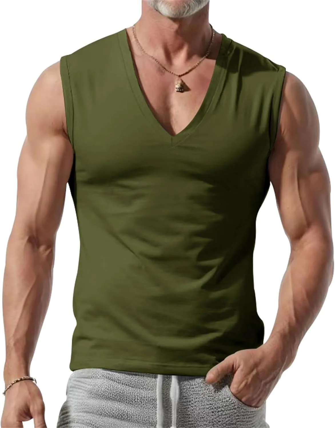 Mens V Neck Tank Tops Sleeveless Undershirts Quick Dry Athletic Gym Shirts Casual Basic Tees Solid Color Workout Top