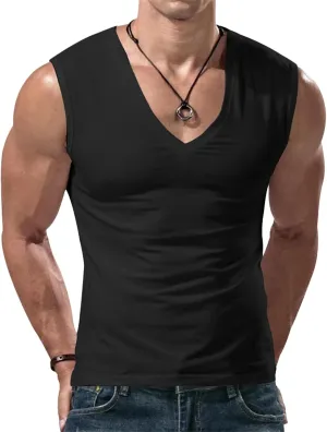 Mens V Neck Tank Tops Sleeveless Undershirts Quick Dry Athletic Gym Shirts Casual Basic Tees Solid Color Workout Top