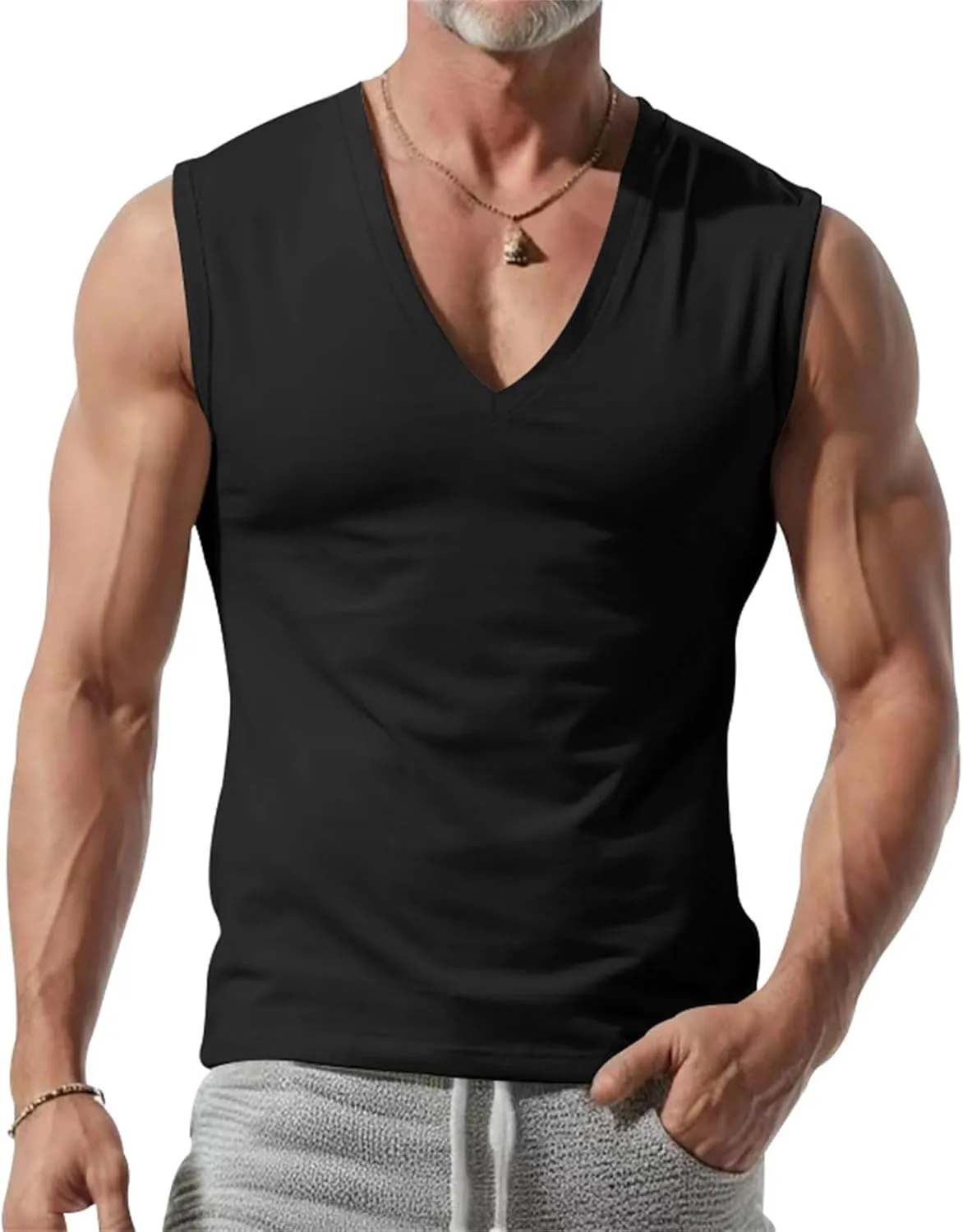 Mens V Neck Tank Tops Sleeveless Undershirts Quick Dry Athletic Gym Shirts Casual Basic Tees Solid Color Workout Top