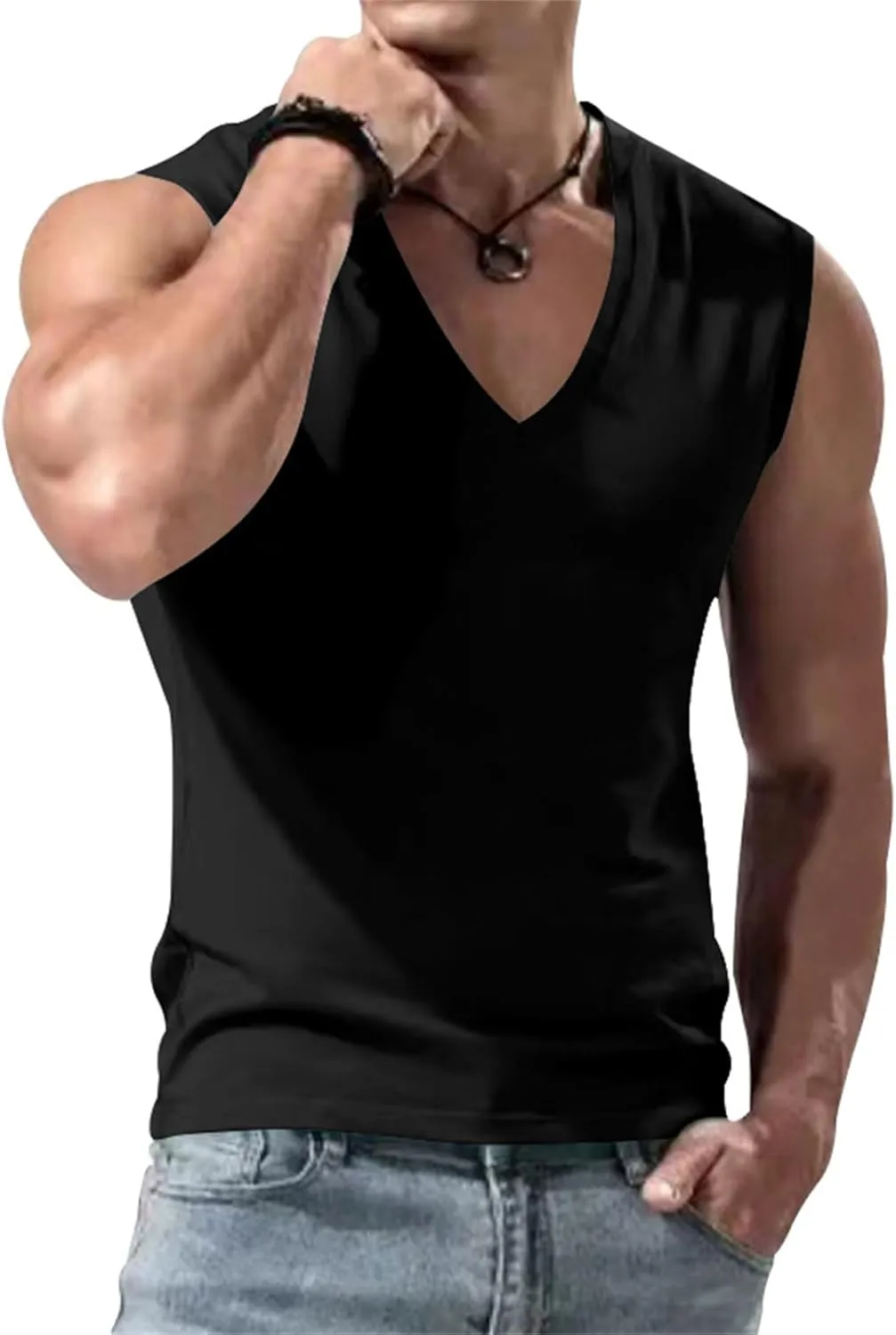 Mens V Neck Tank Tops Sleeveless Undershirts Quick Dry Athletic Gym Shirts Casual Basic Tees Solid Color Workout Top