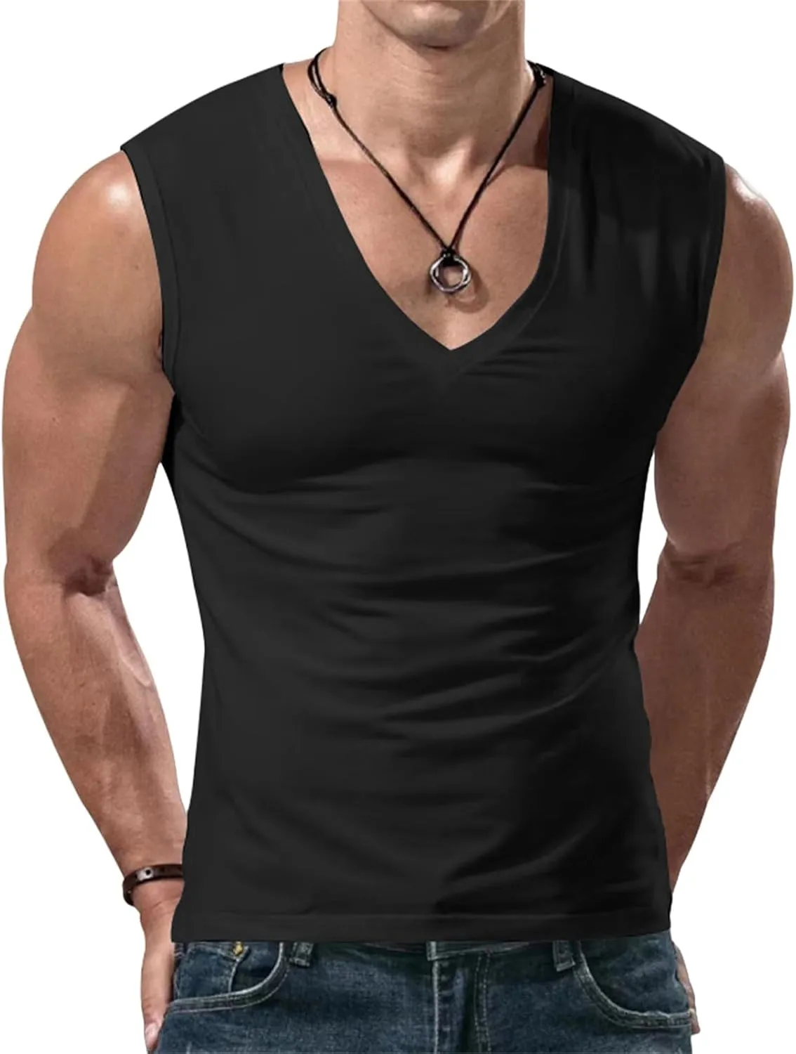 Mens V Neck Tank Tops Sleeveless Undershirts Quick Dry Athletic Gym Shirts Casual Basic Tees Solid Color Workout Top