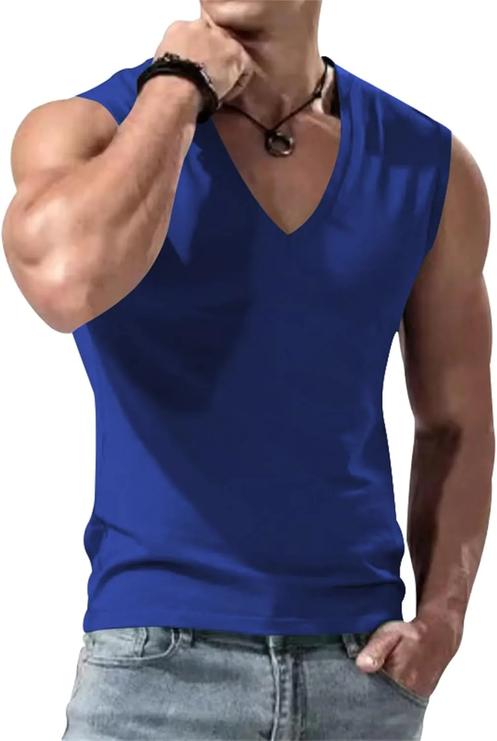 Mens V Neck Tank Tops Sleeveless Undershirts Quick Dry Athletic Gym Shirts Casual Basic Tees Solid Color Workout Top