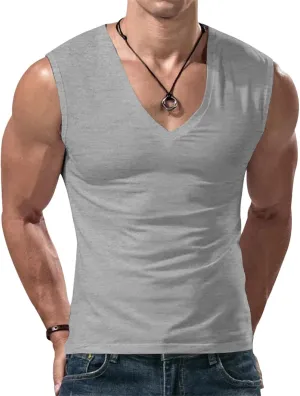 Mens V Neck Tank Tops Sleeveless Undershirts Quick Dry Athletic Gym Shirts Casual Basic Tees Solid Color Workout Top