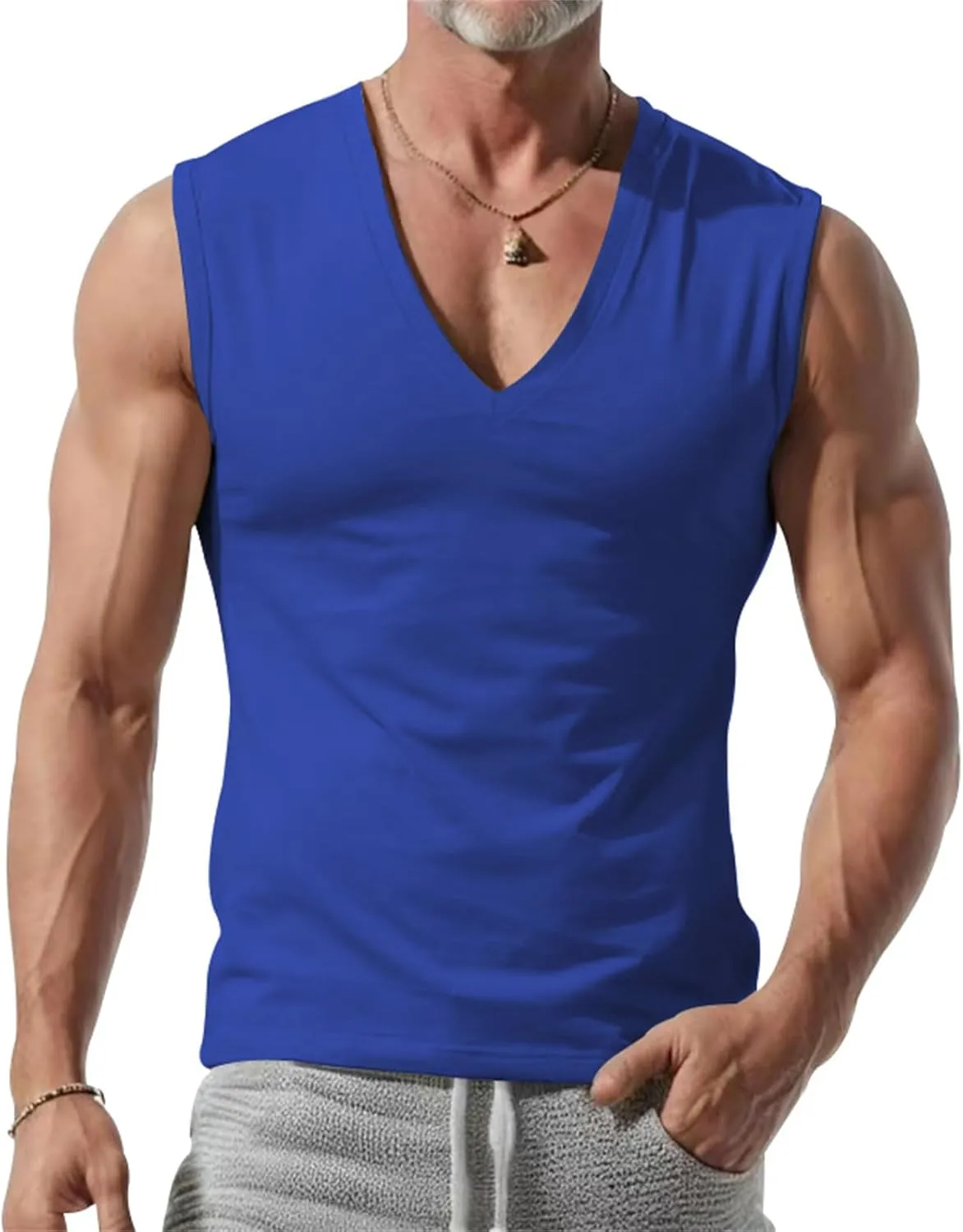 Mens V Neck Tank Tops Sleeveless Undershirts Quick Dry Athletic Gym Shirts Casual Basic Tees Solid Color Workout Top