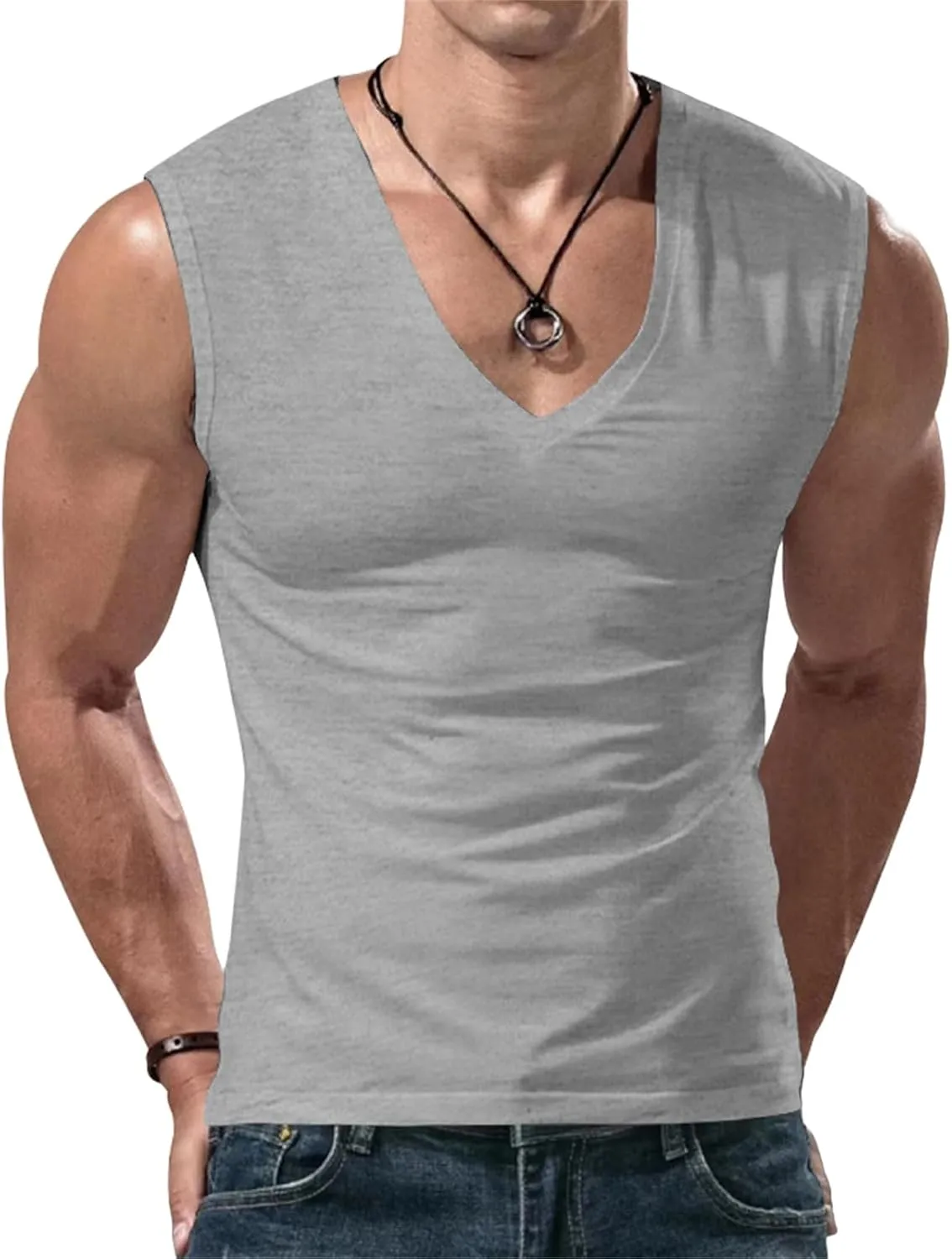 Mens V Neck Tank Tops Sleeveless Undershirts Quick Dry Athletic Gym Shirts Casual Basic Tees Solid Color Workout Top