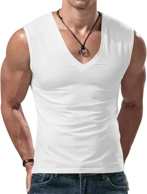 Mens V Neck Tank Tops Sleeveless Undershirts Quick Dry Athletic Gym Shirts Casual Basic Tees Solid Color Workout Top