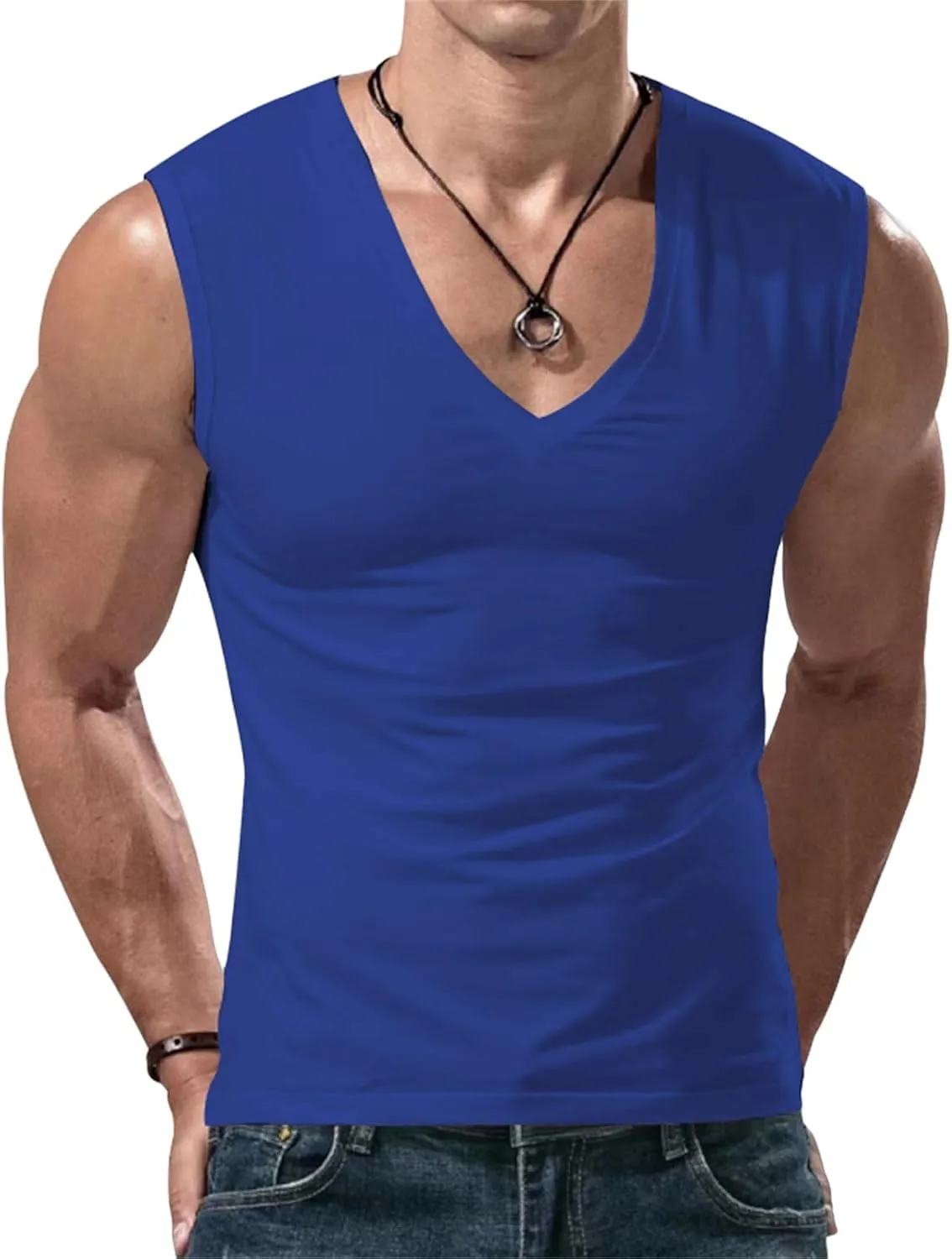 Mens V Neck Tank Tops Sleeveless Undershirts Quick Dry Athletic Gym Shirts Casual Basic Tees Solid Color Workout Top