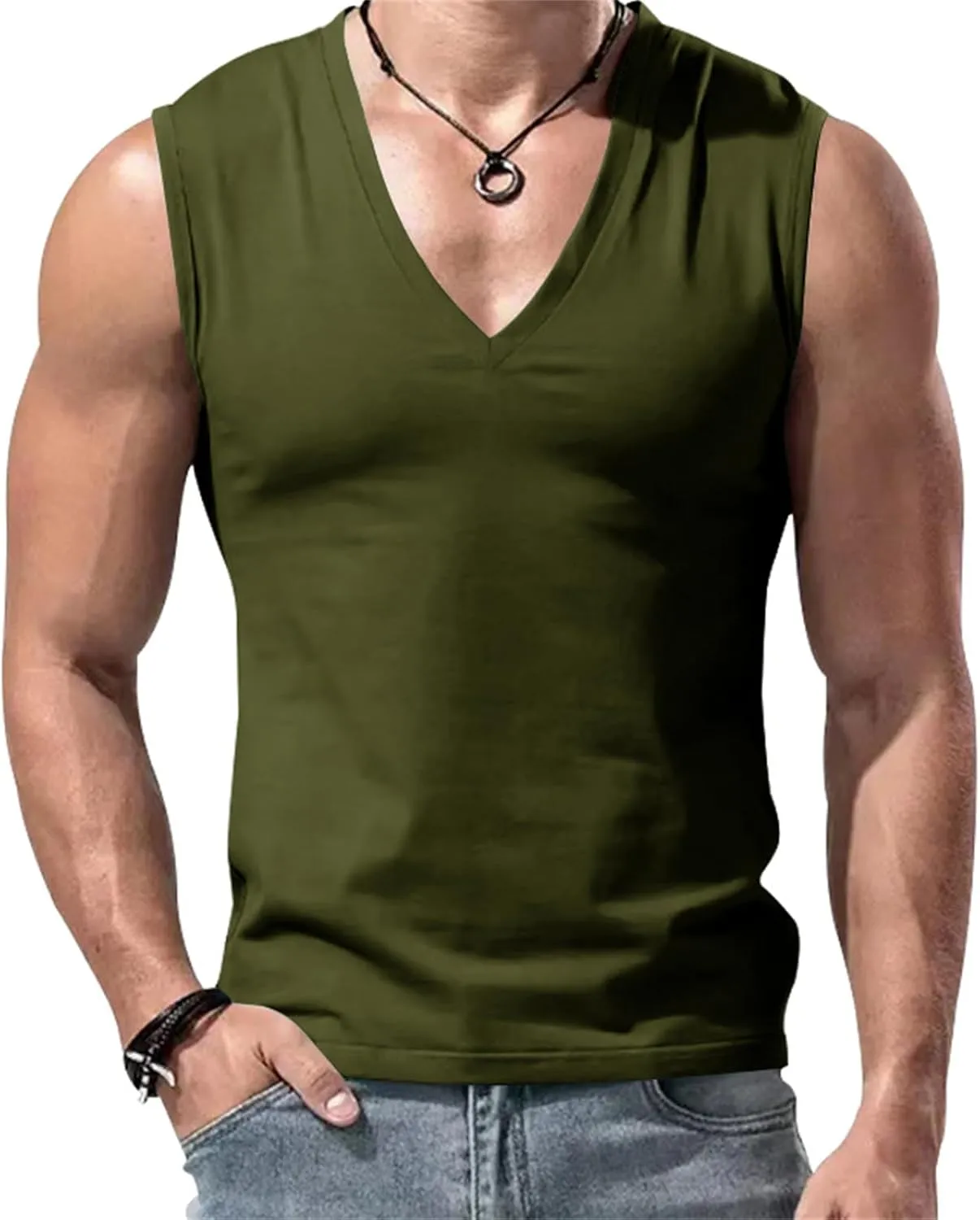 Mens V Neck Tank Tops Sleeveless Undershirts Quick Dry Athletic Gym Shirts Casual Basic Tees Solid Color Workout Top
