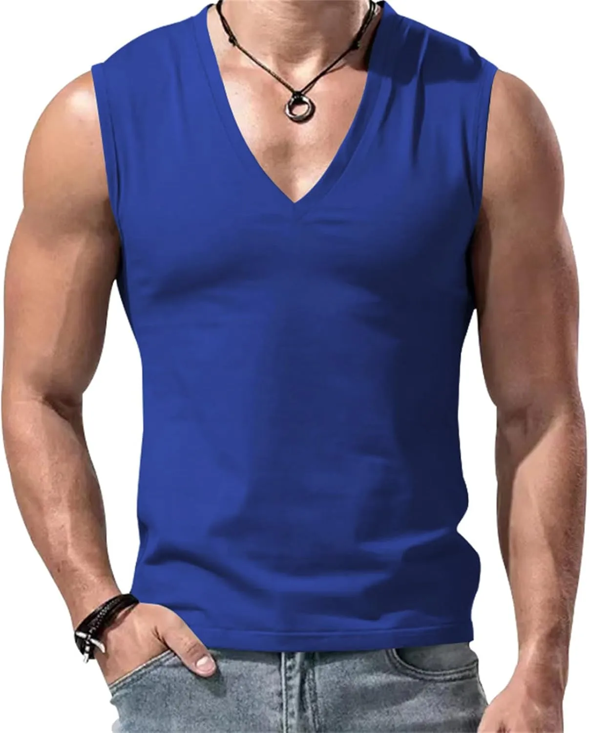 Mens V Neck Tank Tops Sleeveless Undershirts Quick Dry Athletic Gym Shirts Casual Basic Tees Solid Color Workout Top