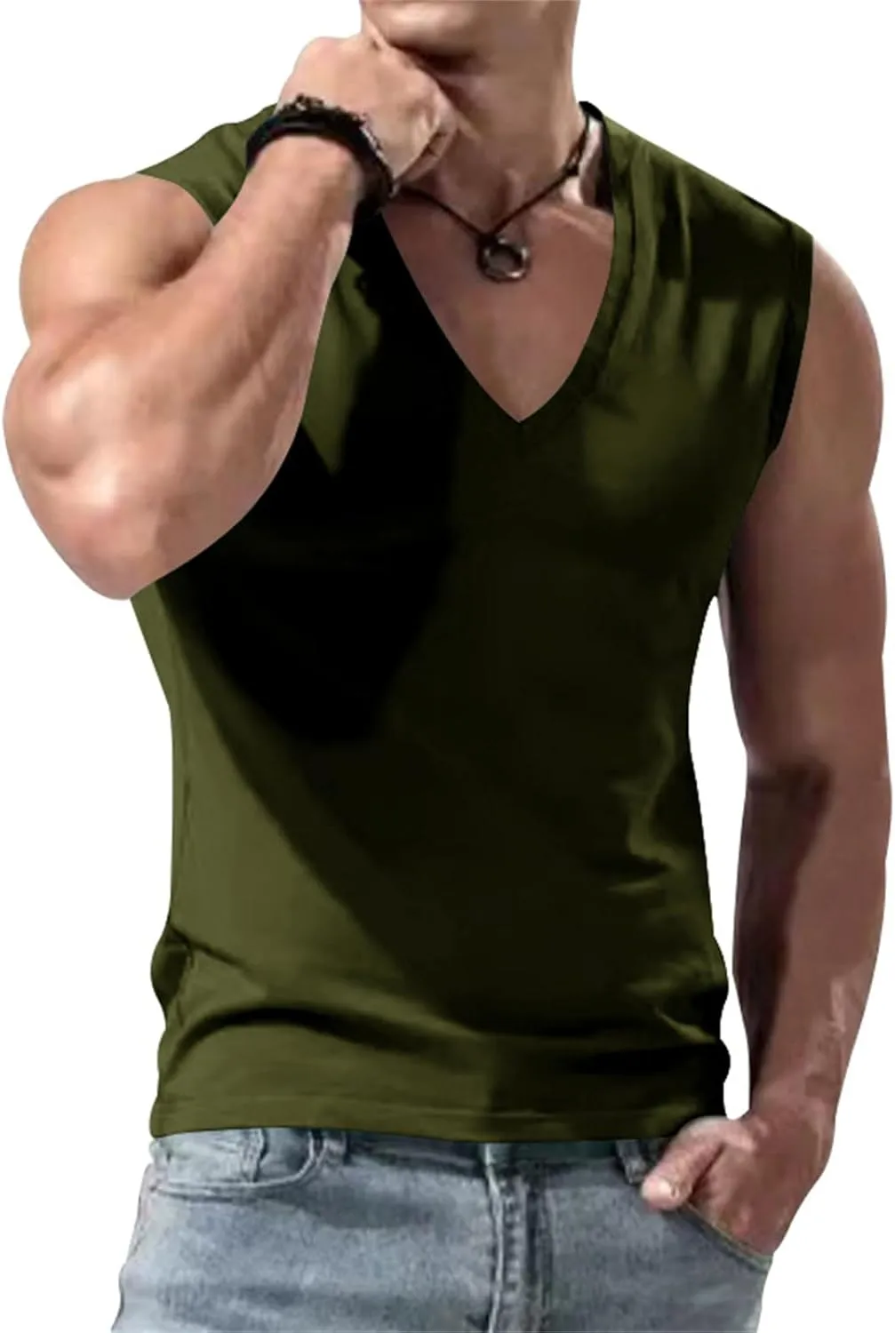 Mens V Neck Tank Tops Sleeveless Undershirts Quick Dry Athletic Gym Shirts Casual Basic Tees Solid Color Workout Top