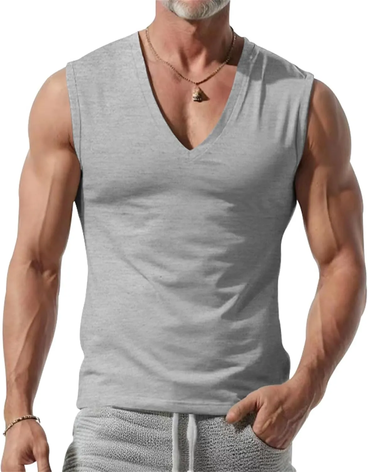 Mens V Neck Tank Tops Sleeveless Undershirts Quick Dry Athletic Gym Shirts Casual Basic Tees Solid Color Workout Top