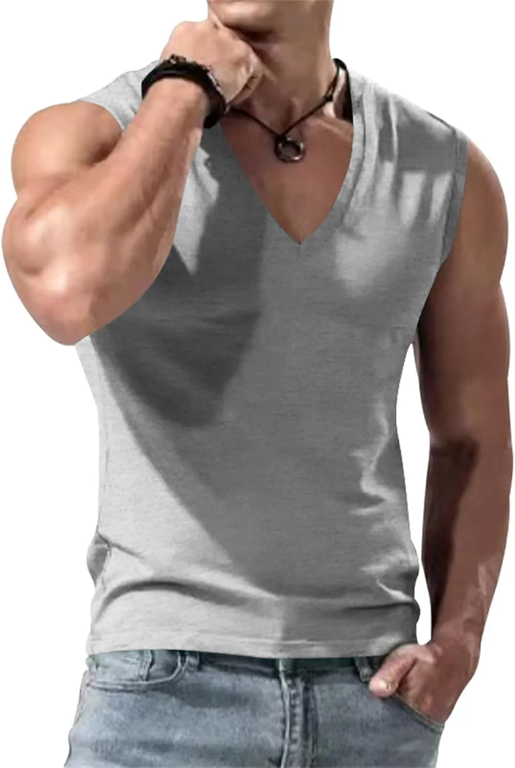 Mens V Neck Tank Tops Sleeveless Undershirts Quick Dry Athletic Gym Shirts Casual Basic Tees Solid Color Workout Top